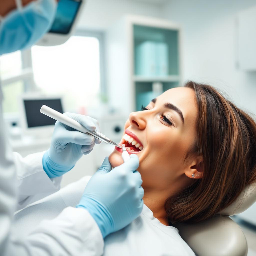 Dentista realizando limpeza profissional em paciente